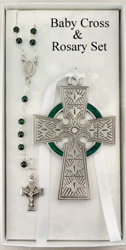 Irish Baby Cross with Baby Rosary Set - Green