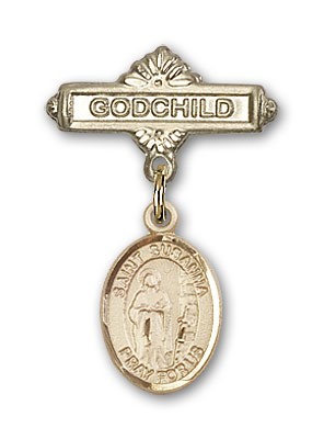Pin Badge with St. Susanna Charm and Godchild Badge Pin - 14K Solid Gold