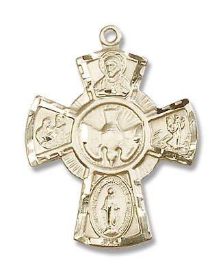 Men's Five-Way Medal with Large Center Dove - 14K Solid Gold