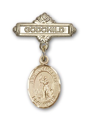Pin Badge with St. Joan of Arc Charm and Godchild Badge Pin - Gold Tone