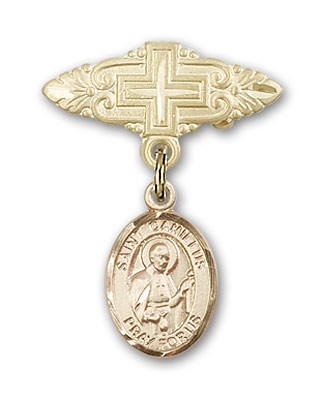 Pin Badge with St. Camillus of Lellis Charm and Badge Pin with Cross - 14K Solid Gold
