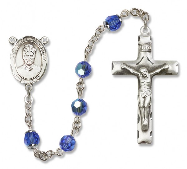 St. Josephine Bakhita Sterling Silver Heirloom Rosary Squared Crucifix - Sapphire