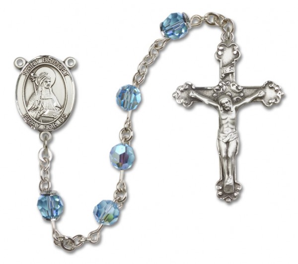 St. Bridget of Sweden Sterling Silver Heirloom Rosary Fancy Crucifix - Aqua