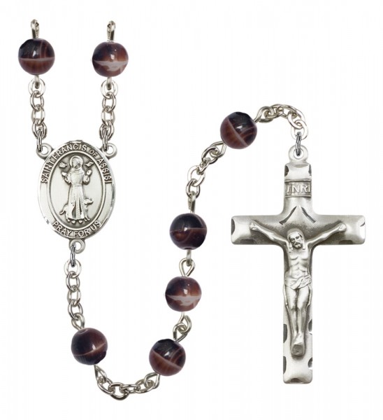 Men's St. Francis of Assisi Silver Plated Rosary - Brown