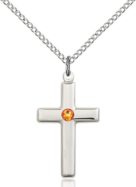 Youth Simple Cross Pendant with Birthstone Options - Topaz