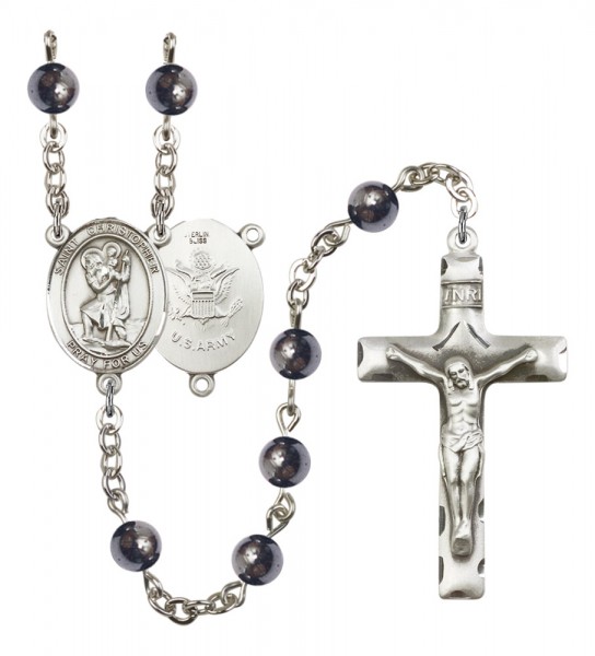 Men's St. Christopher Army Silver Plated Rosary - Gray