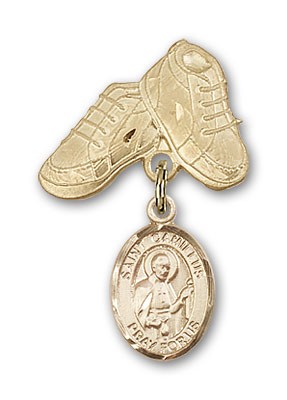 Pin Badge with St. Camillus of Lellis Charm and Baby Boots Pin - Gold Tone