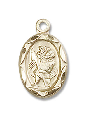 Women's Scalloped Edge Petite St. Christopher Necklace - 14K Solid Gold