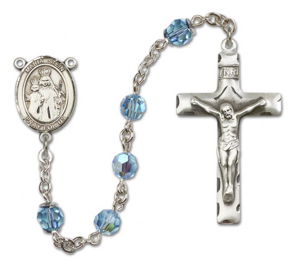 Maria Stein Sterling Silver Heirloom Rosary Squared Crucifix - Aqua