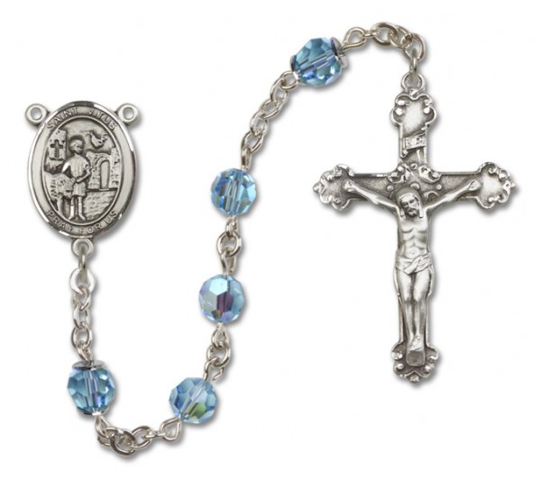 St. Vitus Sterling Silver Heirloom Rosary Fancy Crucifix - Aqua