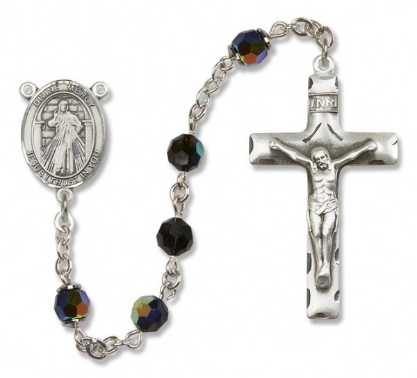 Divine Mercy Sterling Silver Heirloom Rosary Squared Crucifix - Black
