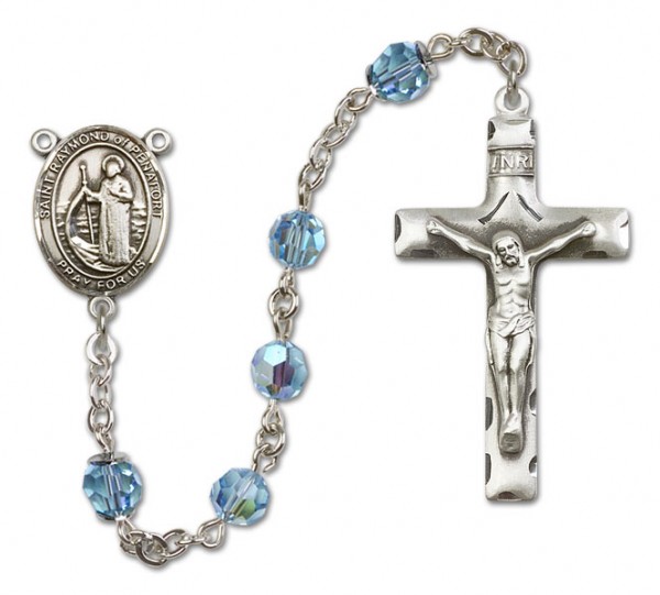 Raymond of Penafort Sterling Silver Heirloom Rosary Squared Crucifix - Aqua