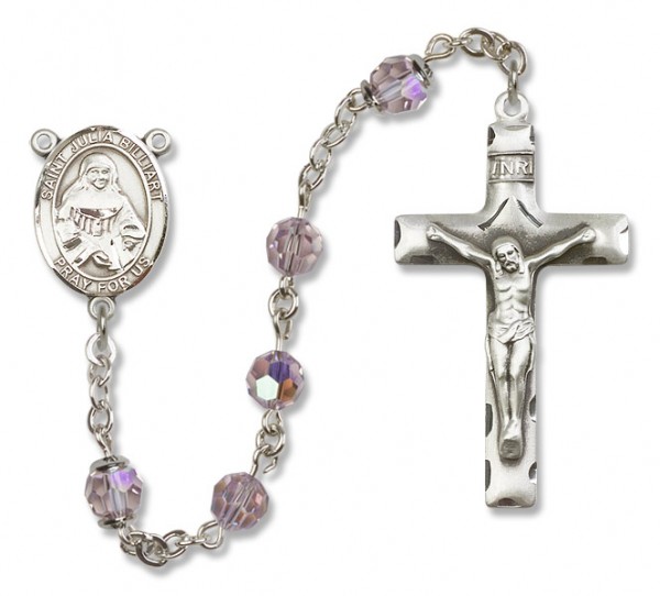 St. Julia Billiart Sterling Silver Heirloom Rosary Squared Crucifix - Light Amethyst
