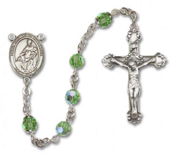 St. Thomas of Villanova Sterling Silver Heirloom Rosary Fancy Crucifix - Peridot
