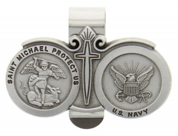 St. Michael U.S. Navy Visor Clip Pewter - Silver