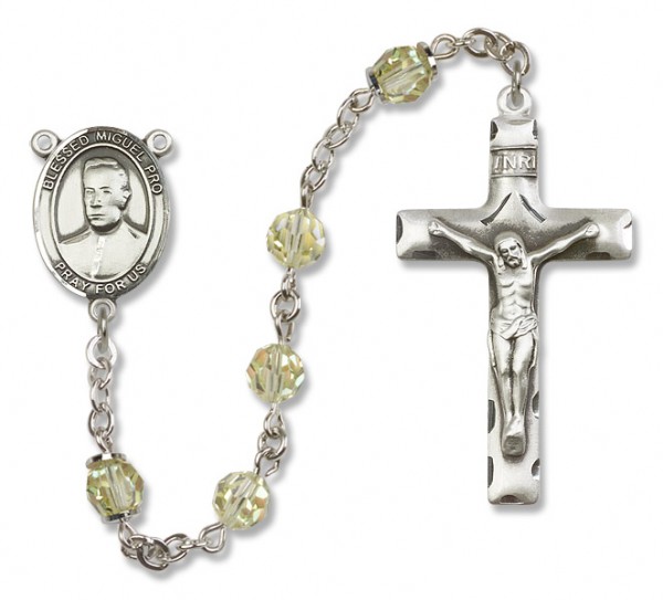 Blessed Miguel Pro Sterling Silver Heirloom Rosary Squared Crucifix - Zircon