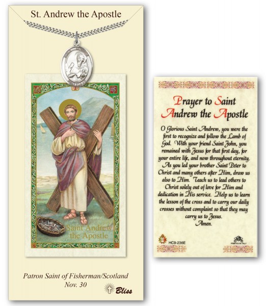 St. Andrew the Apostle Medal in Pewter with Prayer Card - Silver tone