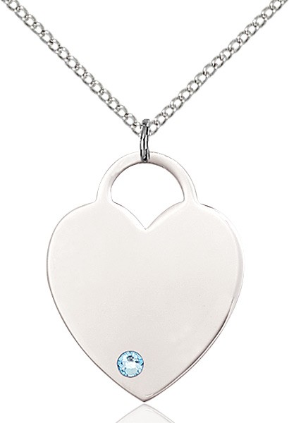 Large Women's Heart Pendant with Birthstone Options - Aqua