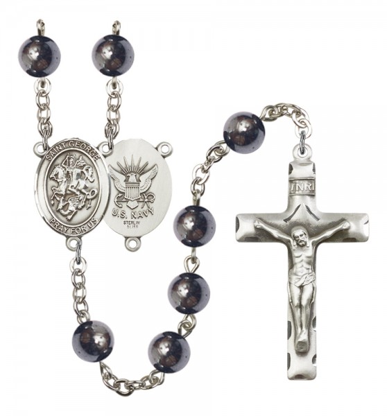 Men's St. George Navy Silver Plated Rosary - Silver