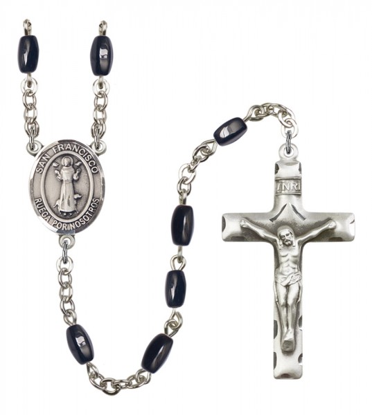 Men's San Francis Silver Plated Rosary - Black | Silver