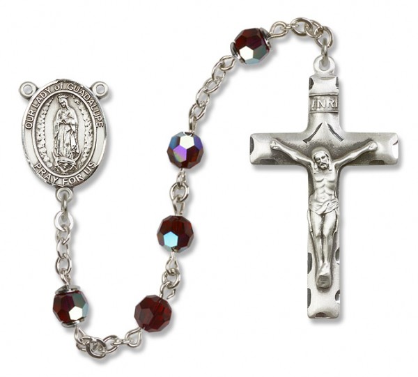 Our Lady of Guadalupe Sterling Silver Heirloom Rosary Squared Crucifix - Garnet