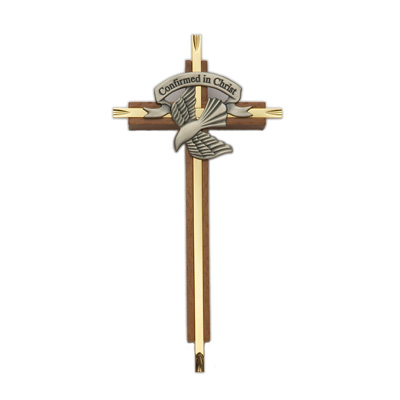 Confirmation Cross Walnut &amp; Brass 7 inch - Red