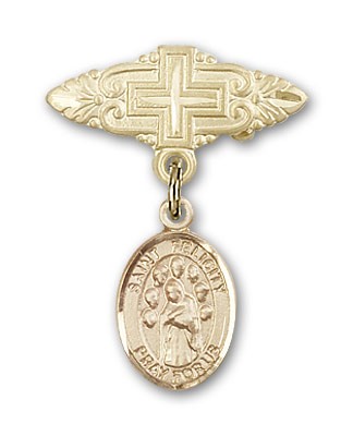 Pin Badge with St. Felicity Charm and Badge Pin with Cross - Gold Tone