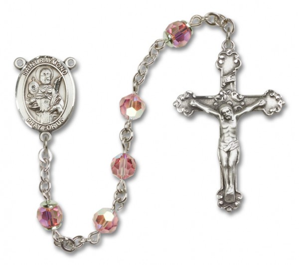 St. Raymond Nonnatus Sterling Silver Heirloom Rosary Fancy Crucifix - Light Rose