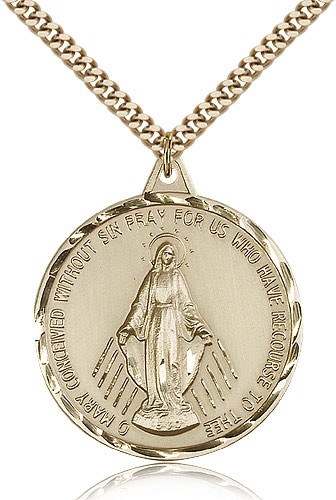 Men's Large Round Miraculous Medal Necklace - 14KT Gold Filled