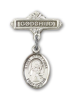 Pin Badge with St. Apollonia Charm and Godchild Badge Pin - Silver tone