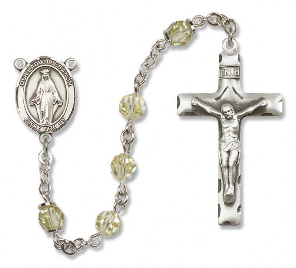 Our Lady of Lebanon Sterling Silver Heirloom Rosary Squared Crucifix - Zircon