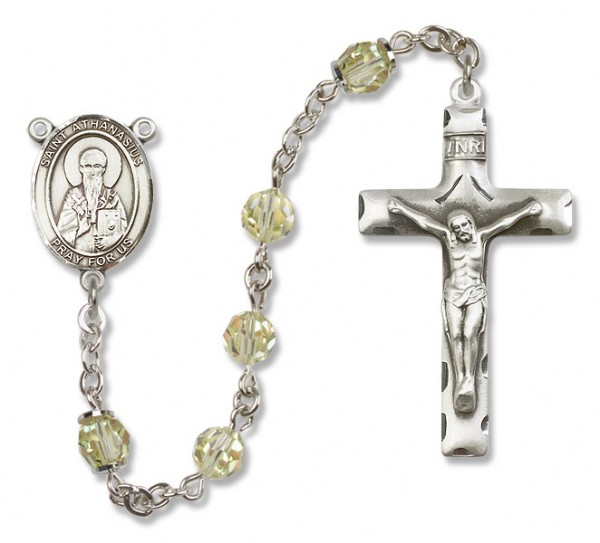 St. Athanasius Rosary Our Lady of Mercy Sterling Silver Heirloom Rosary Squared Crucifix - Zircon