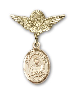 Pin Badge with St. Lawrence Charm and Angel with Smaller Wings Badge Pin - Gold Tone