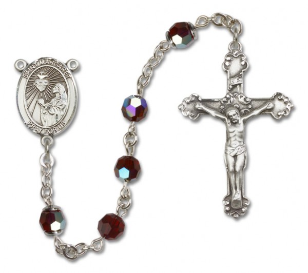 St. Margaret Mary Alacoque Sterling Silver Heirloom Rosary Fancy Crucifix - Garnet