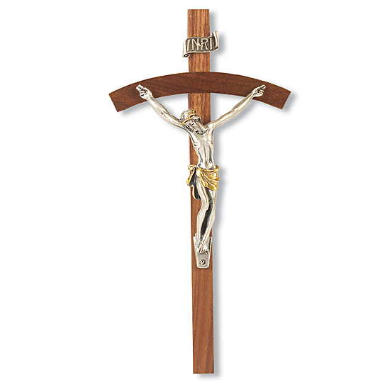 Arched Wall Cross with Giglio Corpus - 8 inch - Brown