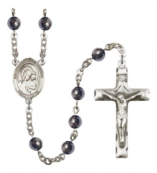 Men's Our Lady of Good Counsel Silver Plated Rosary - Gray