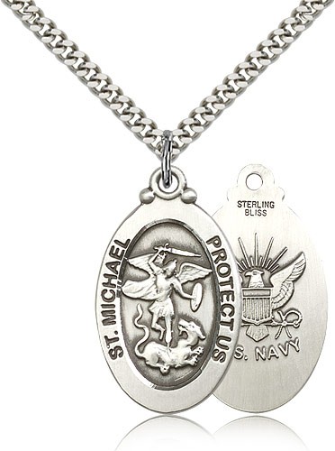 St. Michael Navy Medal - Sterling Silver