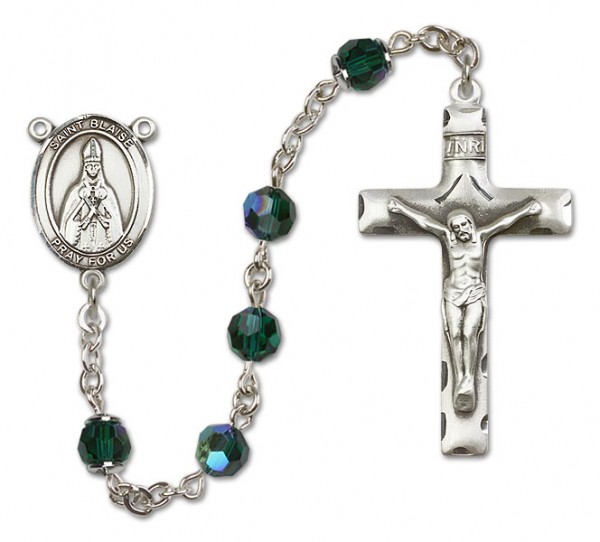 St. Blaise Sterling Silver Heirloom Rosary Squared Crucifix - Emerald Green