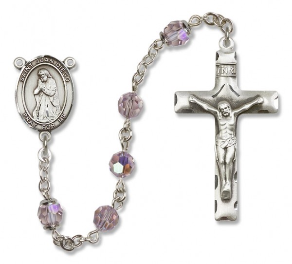 St. Juan Diego Sterling Silver Heirloom Rosary Squared Crucifix - Light Amethyst