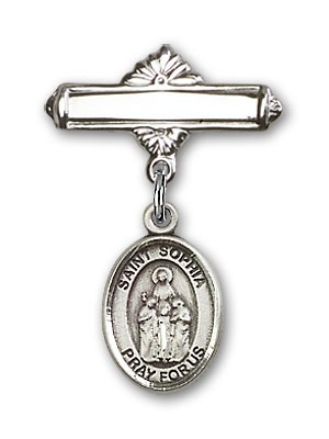 Pin Badge with St. Sophia Charm and Polished Engravable Badge Pin - Silver tone