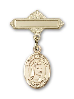Pin Badge with St. Elizabeth of Hungary Charm and Polished Engravable Badge Pin - Gold Tone