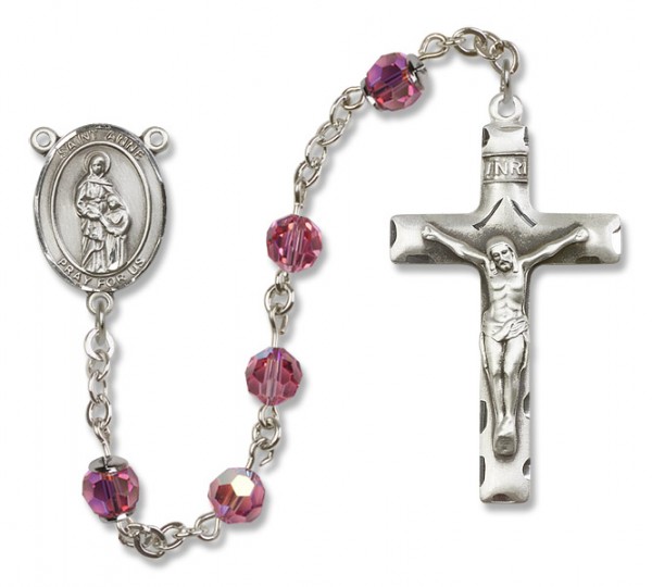 St. Anne Sterling Silver Heirloom Rosary Squared Crucifix - Rose