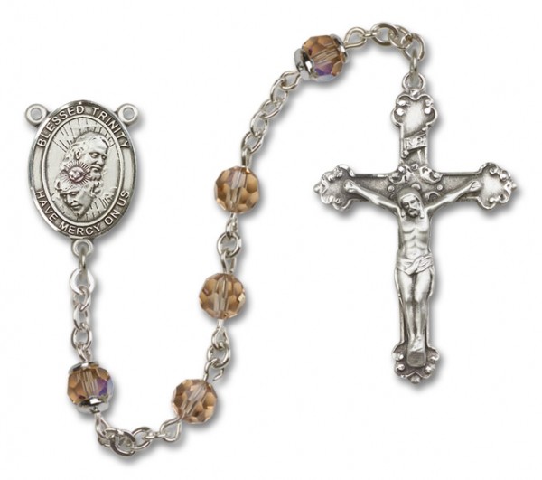 Blessed Trinity Sterling Silver Heirloom Rosary Fancy Crucifix - Topaz