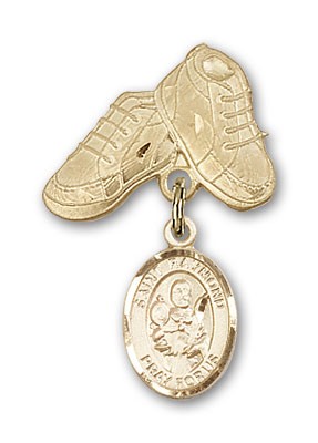 Pin Badge with St. Raymond Nonnatus Charm and Baby Boots Pin - Gold Tone