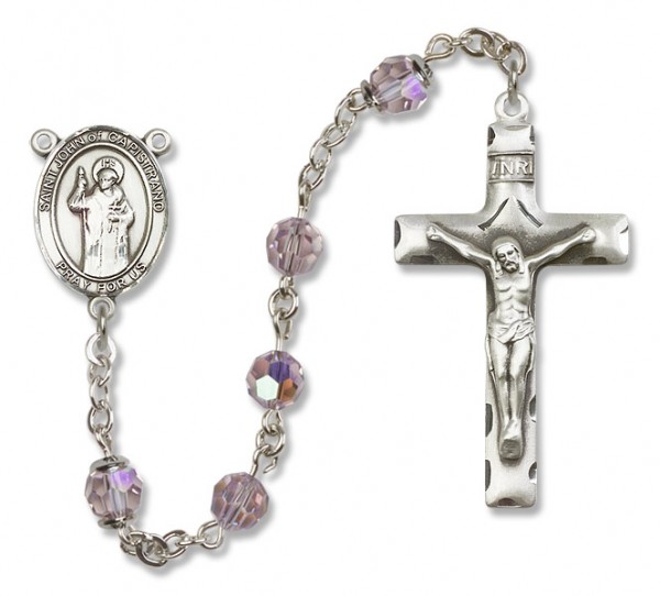 St. John of Capistrano Sterling Silver Heirloom Rosary Squared Crucifix - Light Amethyst