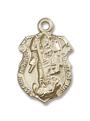 Petite St. Michael The Archangel Shield Pendant - 14K Solid Gold
