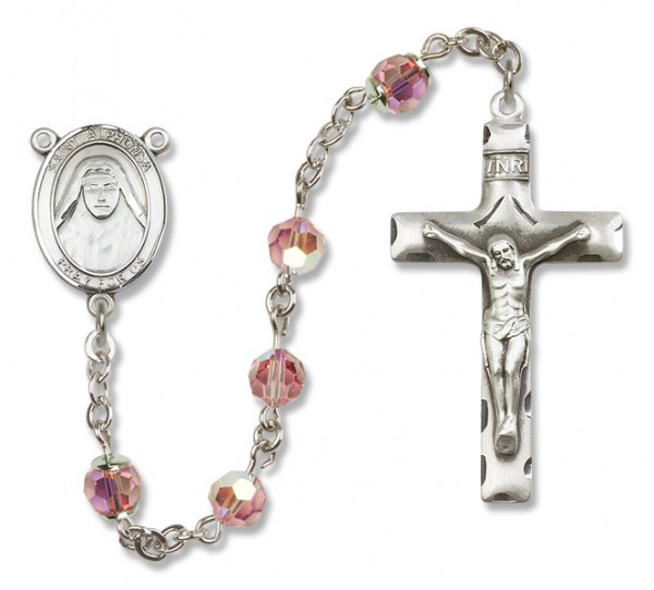 St. Alphonsa Sterling Silver Heirloom Rosary Squared Crucifix - Light Rose