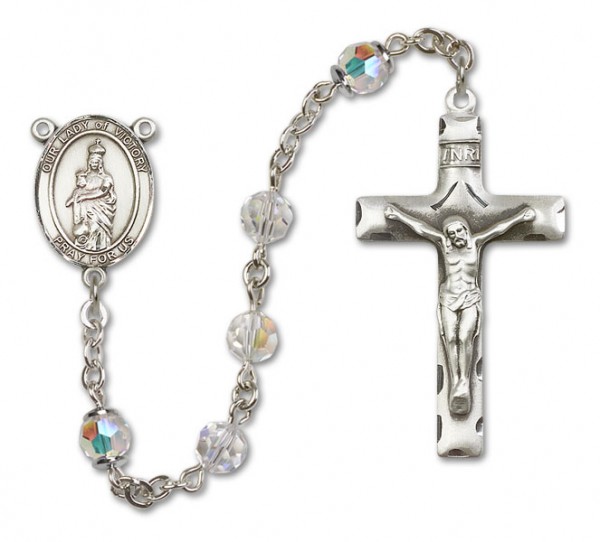Our Lady of Victory Sterling Silver Heirloom Rosary Squared Crucifix - Crystal
