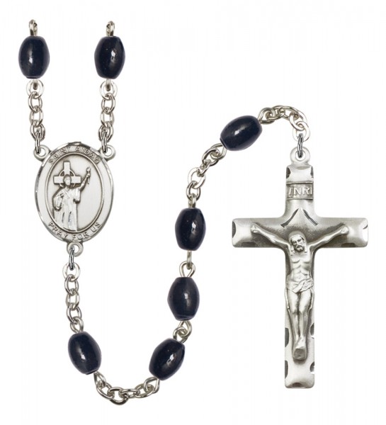 Men's St. Aidan of Lindesfarne Silver Plated Rosary - Black Oval