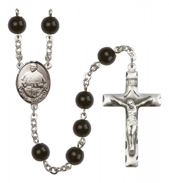 Men's Pope Francis Silver Plated Rosary - Black